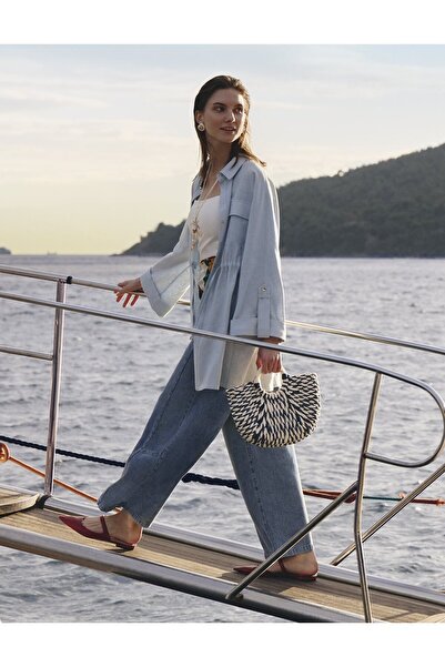 Kayra Washable Denim Trousers with Stitching Detail Blue