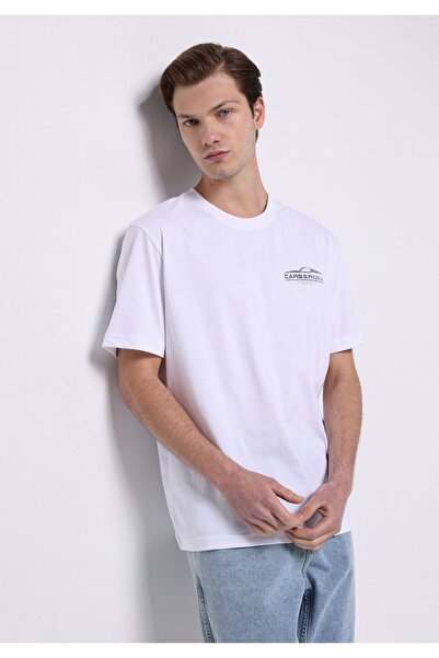 Colin's Comfort Fit Yuvarlak Yaka Düz Erkek Araba Baskılı Beyaz Kısa Kol Tişört