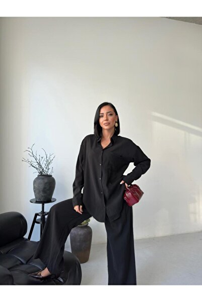 Tarzımızbir Set cămașă și pantaloni modal din material tip stofă cu caracteri...