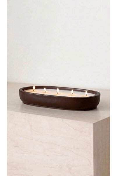Yalda atelier Marbella Kayık Form 5 Fitilli Büyük Dekoratif Taş Efektli Mum a...