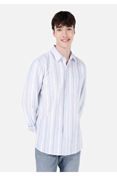 Colin's Cămașă cu mânecă lungă pentru bărbați, cu dungi, cu gâtul obișnuit