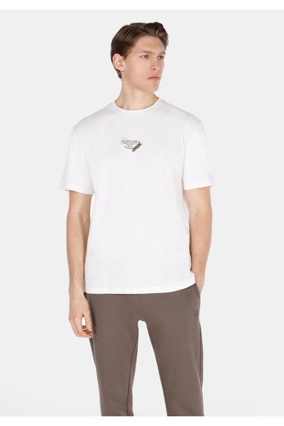 Colin's Tricou alb cu mânecă scurtă pentru bărbați, cu gât rotund, jacquard