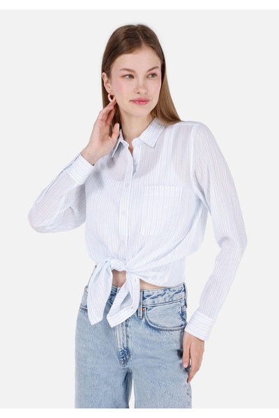 Colin's Cămașă cu mânecă lungă, albastră, cu dungi, cu gâtul obișnuit