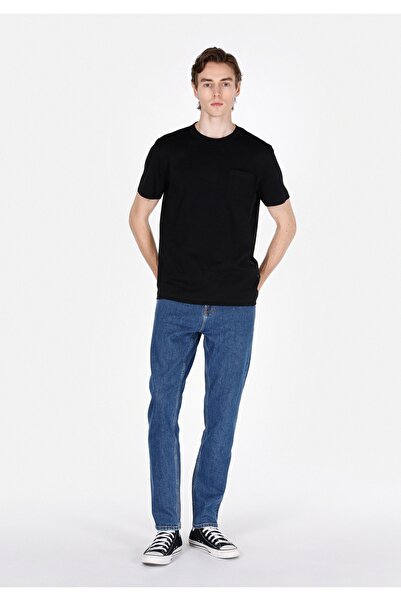 Colin's Tricou negru cu mânecă scurtă pentru bărbați, cu gât rotund, cu croia...