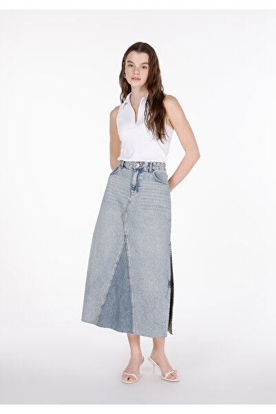 Colin's Fusta de damă din denim indigo deschis, cu fermoar, fără căptușeală, ...