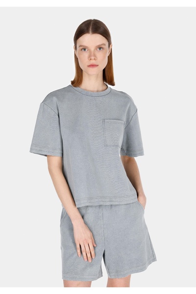 Colin's Дамска тениска с къс ръкав, с обикновена кройка и обло деколте, в сив...