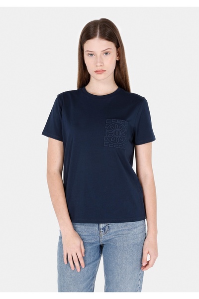 Colin's Tricou cu mânecă scurtă, albastru bleumarin, brodat cu gât rotund, pe...