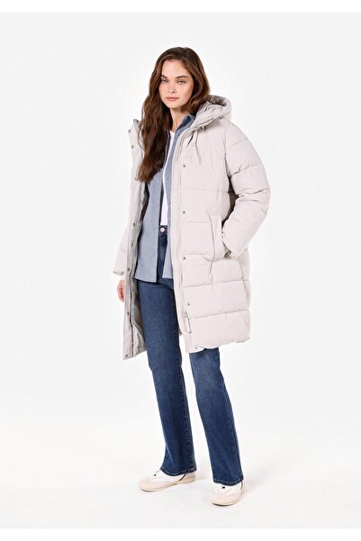 Colin's Palton bej pentru femei, cu glugă, cu închidere rapidă, căptușit, rez...