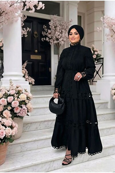 Moda Nurhan Siyah İthal Fransız Dantel Elbise