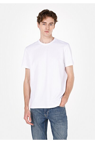 Colin's Tricou alb cu mânecă scurtă pentru bărbați, cu gât rotund, croială no...
