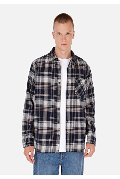 Colin's Comfort Fit Shirt Neck Ekoseli Erkek Lacivert Uzun Kol Gömlek