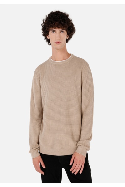 Colin's Regular Fit bumbac lu Pulover cu gât rotund jacard pentru bărbați, bej