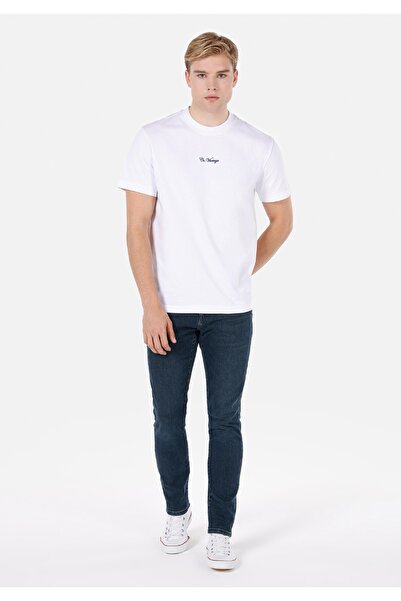 Colin's بنطال جينز رجالي ذو قصة ضيقة وخصر منخفض وواسع الساق باللون الأزرق الداكن