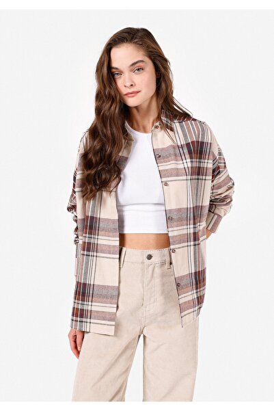 Colin's Relax Fit Shirt Neck Kadın Bej Uzun Kol Gömlek