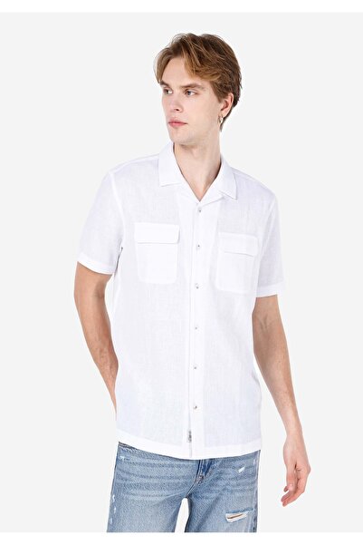 Colin's Comfort Fit Shirt Neck Plain Men's White Short Sleeve Shirt