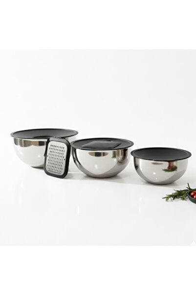 Gökdil 3'lü Paslanmaz Çelik Rende Aparatlı Karıştırma Kabı Seti 16-20-24 cm