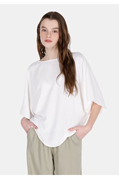 Colin's Дамска бяла блуза с къс ръкав, с V-образно деколте и прав крой