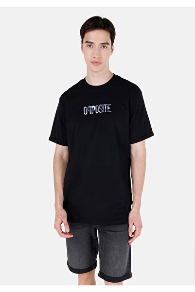 Colin's تي شيرت رجالي أسود قصير الأكمام مطبوع برقبة دائرية