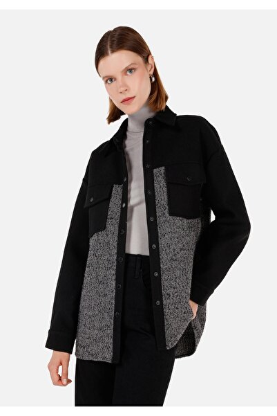 Colin's Relax Fit Shirt Neck Kadın Siyah Uzun Kol Gömlek