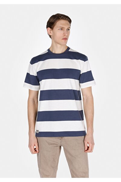 Colin's Tricou cu mânecă scurtă pentru bărbați, cu dungi, cu gât rotund, alba...