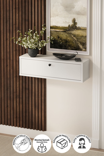 Bofigo Duvara Monte Dresuar Tek Bölmeli Dresuar Kapaklı Konsol 70 Cm Antre Ho...
