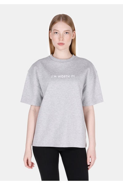 Colin's Удобна дамска тениска с къс ръкав, сива, с принт и обло деколте