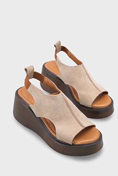 Capone Outfitters Brena Genuine Suede Cross-Strapped Wedge Heel Women's Sandals