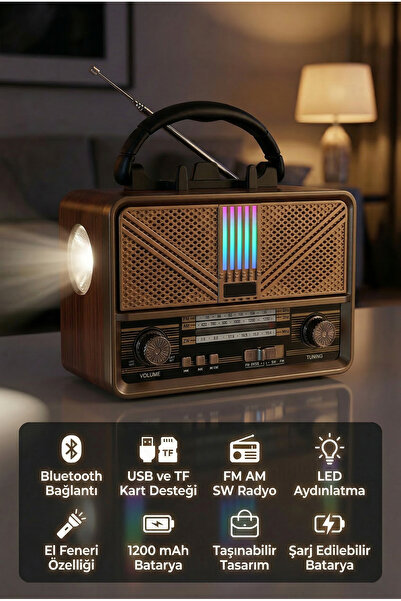 Arfseb Nostaljik Bluetooth Hoparlör Retro Radyo FM USB TF Kart AUX Destekli T...