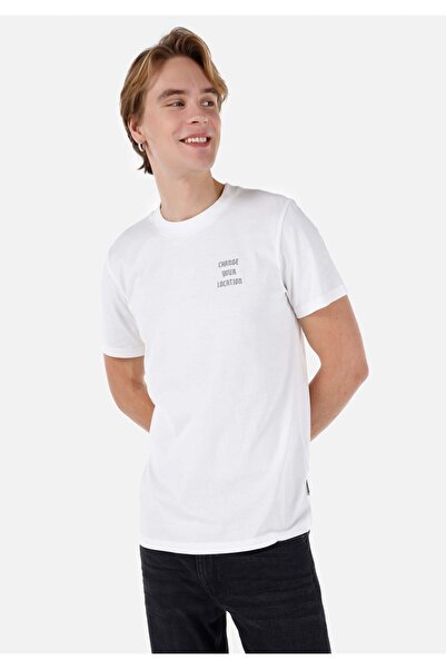Colin's Normal Kesim Bisiklet Yaka Baskılı Beyaz Erkek Kısa Kol Tişört Cl1068187
