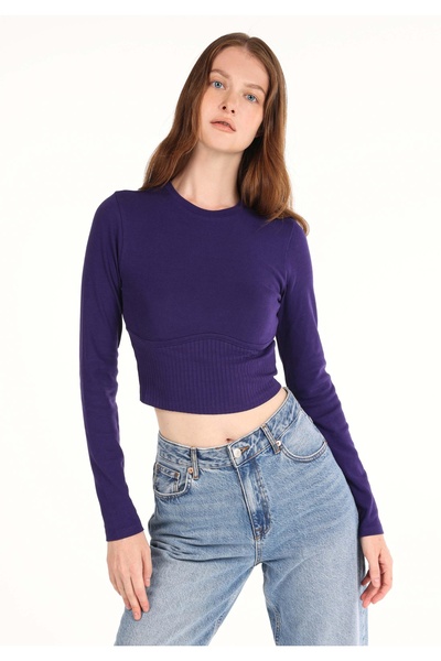 Colin's Слим фит, с кръгла яка, едноцветна, дамска, лилава, с дълъг ръкав