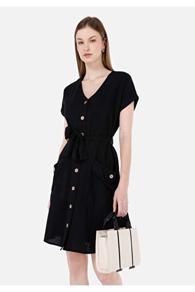 Colin's Дамска черна рокля с нормална кройка