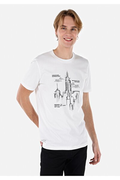 Colin's Tricou cu mânecă scurtă pentru bărbați, alb, imprimat cu decolteu nor...
