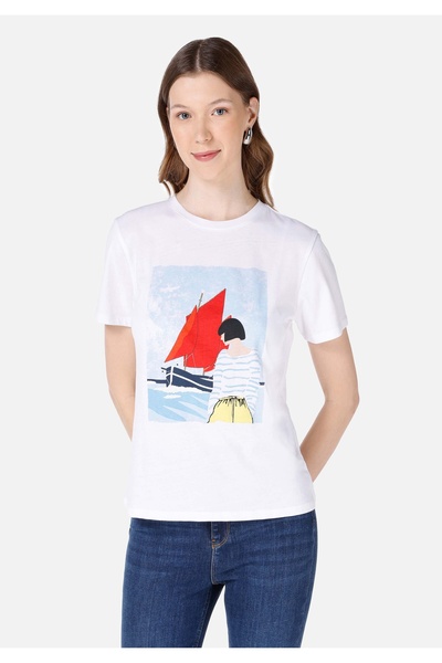 Colin's Λευκό Γυναικείο Tshirt Σκούρο μανίκι