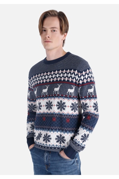 Colin's سترة رجالية متعددة الألوان مطبوعة برقبة دائرية وقصة عادية