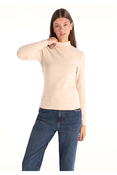 Colin's Слим фит блуза с обло деколте, без детайли, за жени, бежова, с дълъг ...