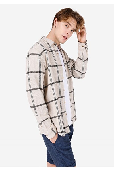 Colin's Regular Fit Shirt Neck Baskılı Erkek Ekru Uzun Kol Gömlek