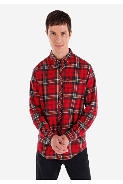 Colin's Regular Fit Shirt Neck Plaid Men's Red Long Sleeve Shirt
