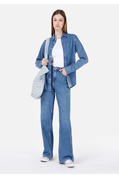 Colin's Pantaloni de damă Indigo Jean cu talie înaltă și picioare largi