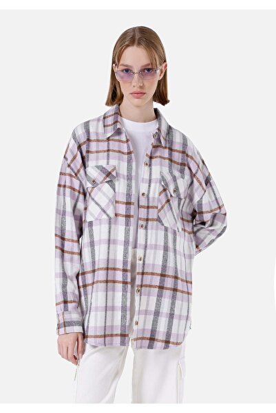 Colin's Дамска риза с дълъг ръкав и свободна кройка, карирана, в лилаво