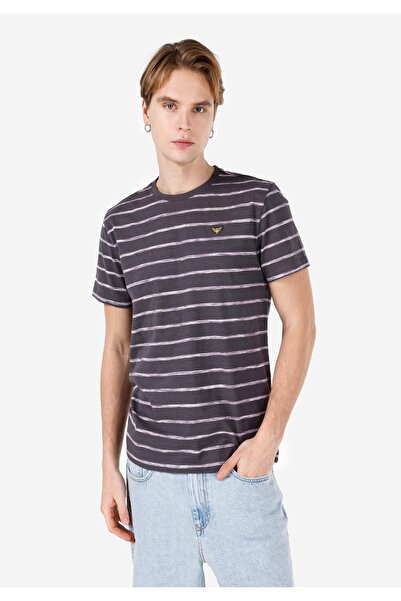 Colin's Tricou cu mânecă scurtă pentru bărbați, cu dungi, cu gât rotund, antr...