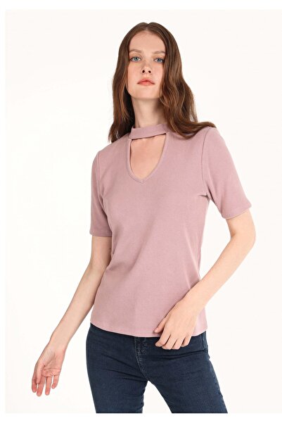 Colin's Дамска тениска с къс ръкав Slim Fit с половин яка, розова