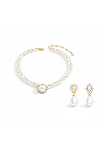 Pursehuit Set colier și cercei, auriu, cu perle și pietre, Ossian C4