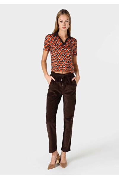 Colin's بنطلون بني نسائي ذو قصة عالية الخصر وواسعة الساق