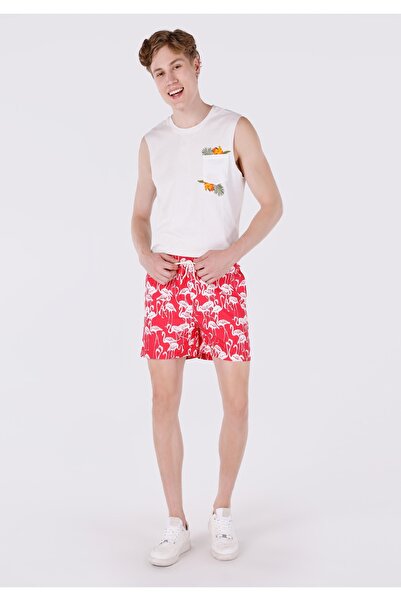 Colin's Slim Fit Baskılı Erkek Kirmizi Deniz Şortu