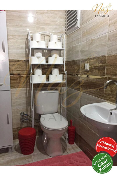 Ferforje Naz tasarım Naz Tasarım Ferforje 3 Katlı Klozet Üstü Banyo Raf Beyaz