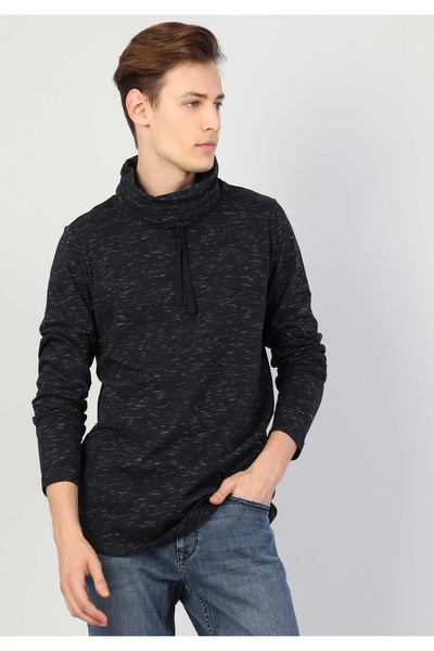 Colin's Стандартна мъжка тениска с висока яка, синя тениска с дълъг ръкав Cl1...