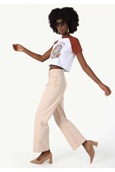 Colin's بنطلون جينز بني فاتح للنساء ذو ​​خصر عالٍ وواسع الساق