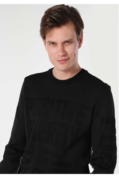 Colin's Regular Fit Yuvarlak Yaka Jakarlı Erkek Siyah Kazak