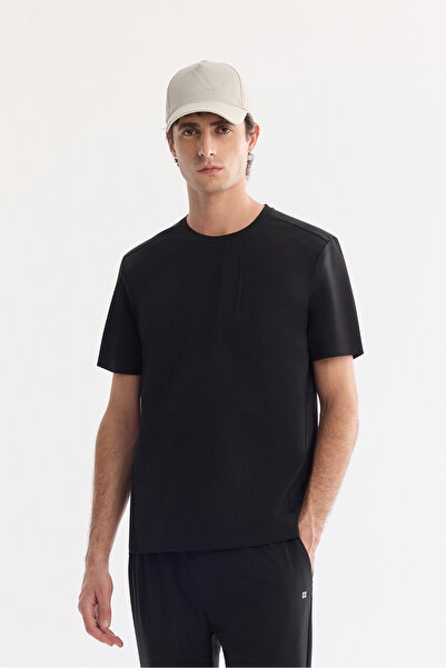 Avva تي شيرت رجالي أسود برقبة دائرية من القماش التقني A61Y1099