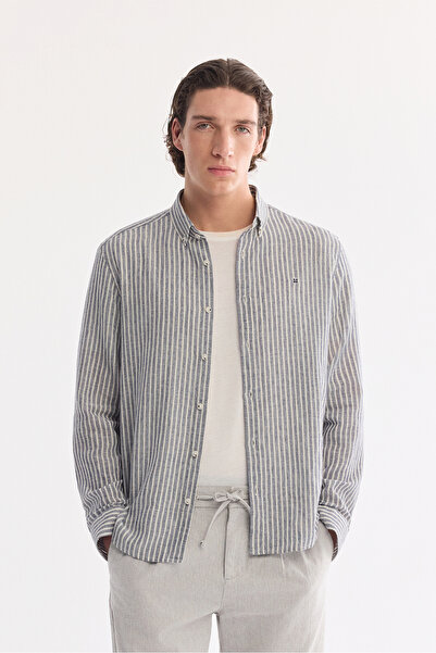 Avva Men's Navy Blue Bottom Britli 100% Cotton Breathable Comfort Fit Shirt A...